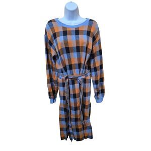 Patchwork Plaid Long Sleeve Sweater Dress W/ Belt cottagecore academia soft warm